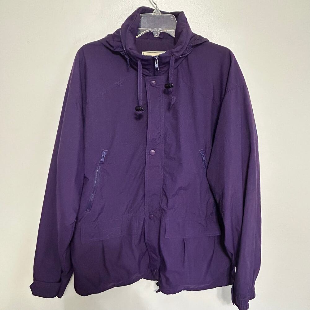 L.L.Bean Purple Hooded Nylon Utility Jacket Adjustable Cuffs